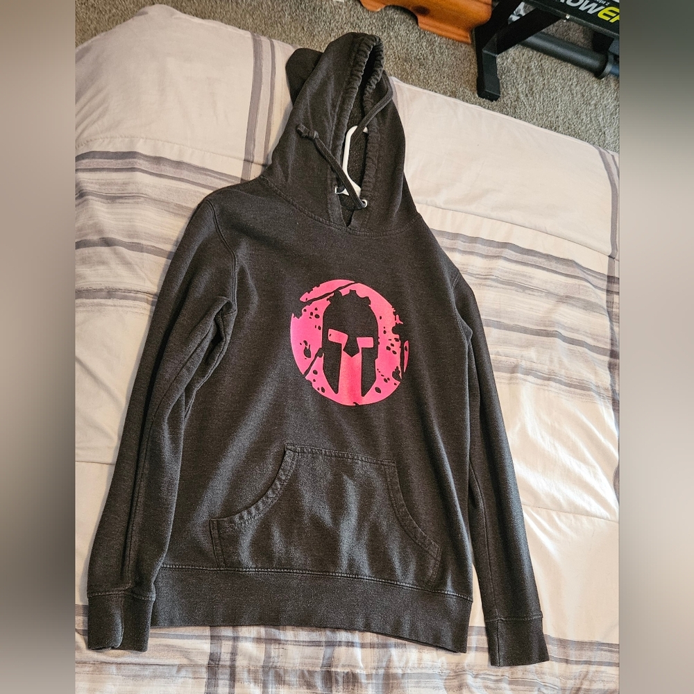 Charcoal Hoodie with Pink Spartan Logo